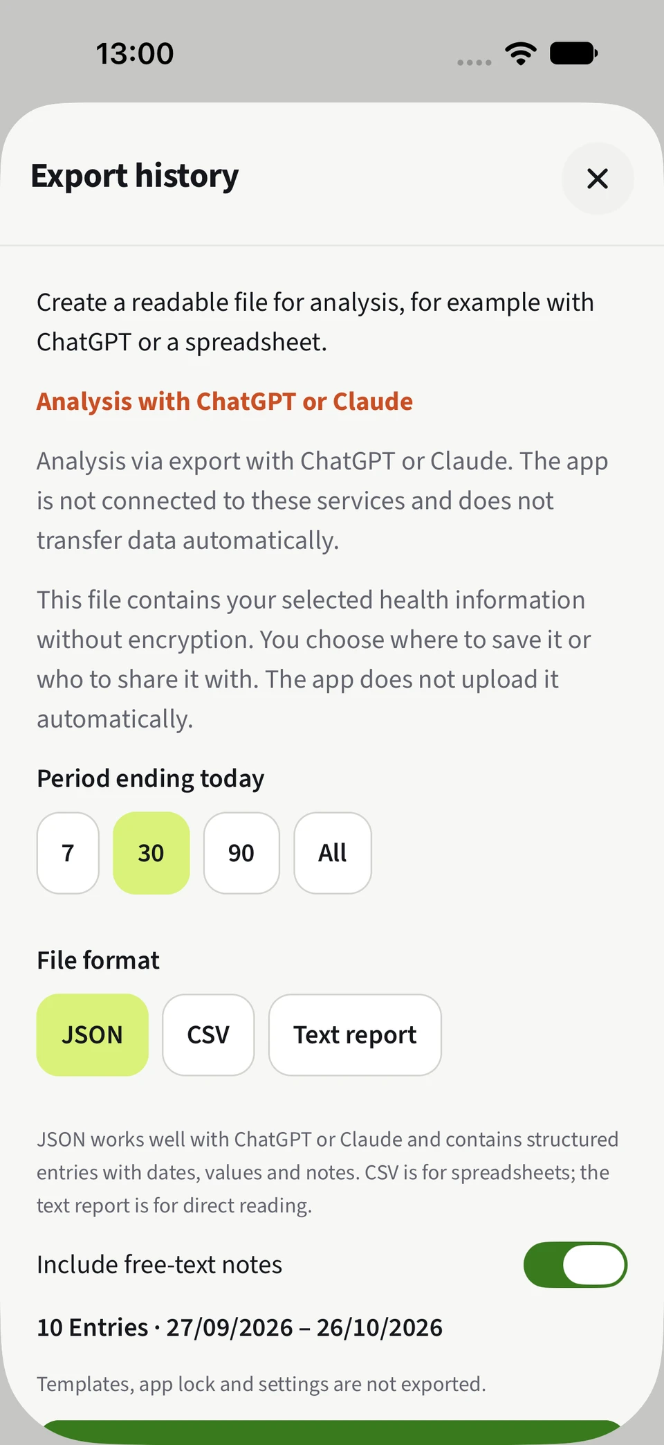 Take your data further. – JSON, CSV, Daily notes.