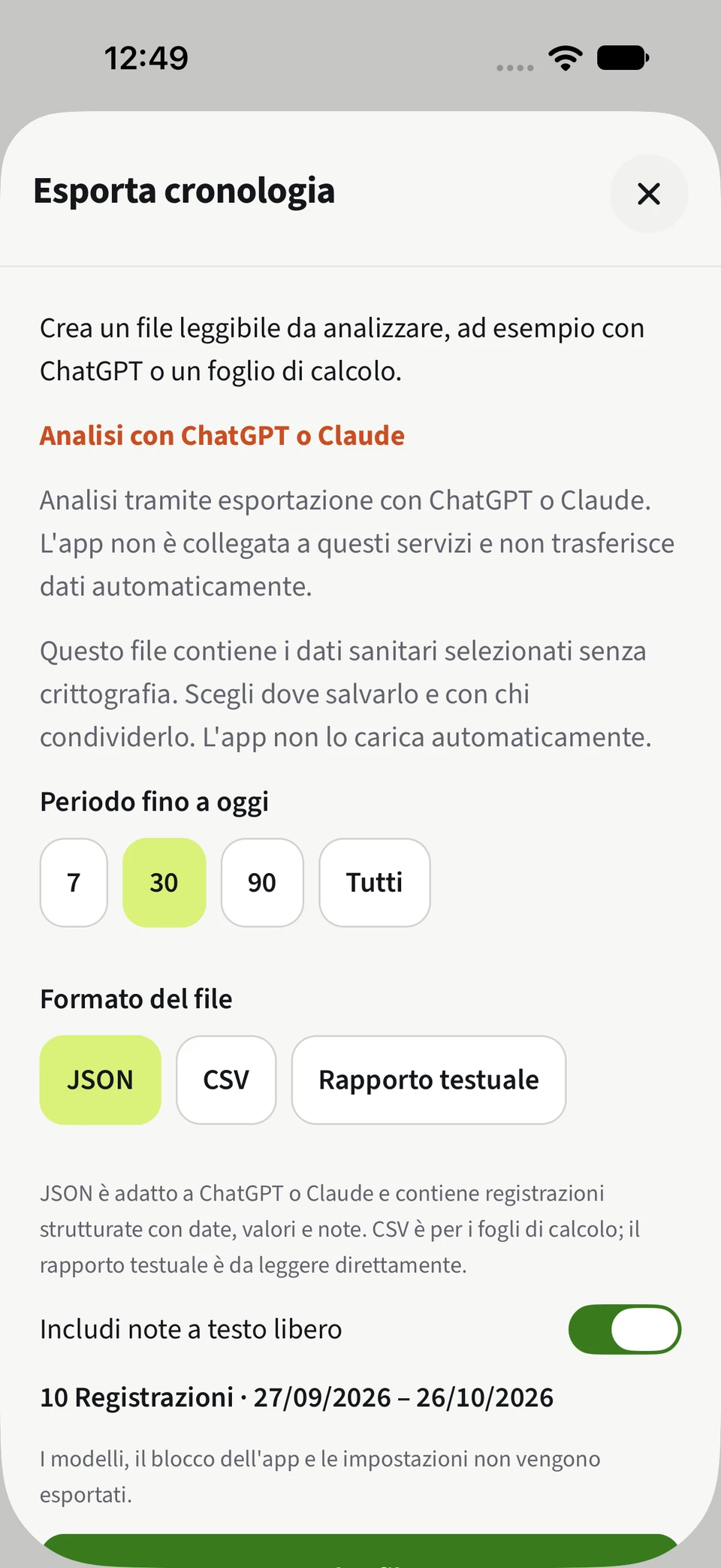 Vai oltre con i tuoi dati. – JSON, CSV, Note del giorno.