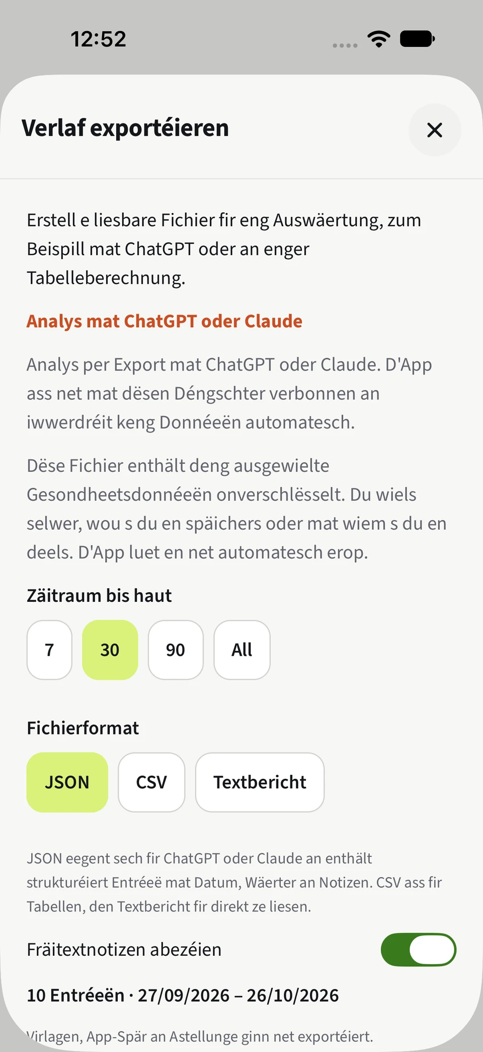 Deng Donnéeë weiderdenken. – JSON, CSV, Dagesnotizen.