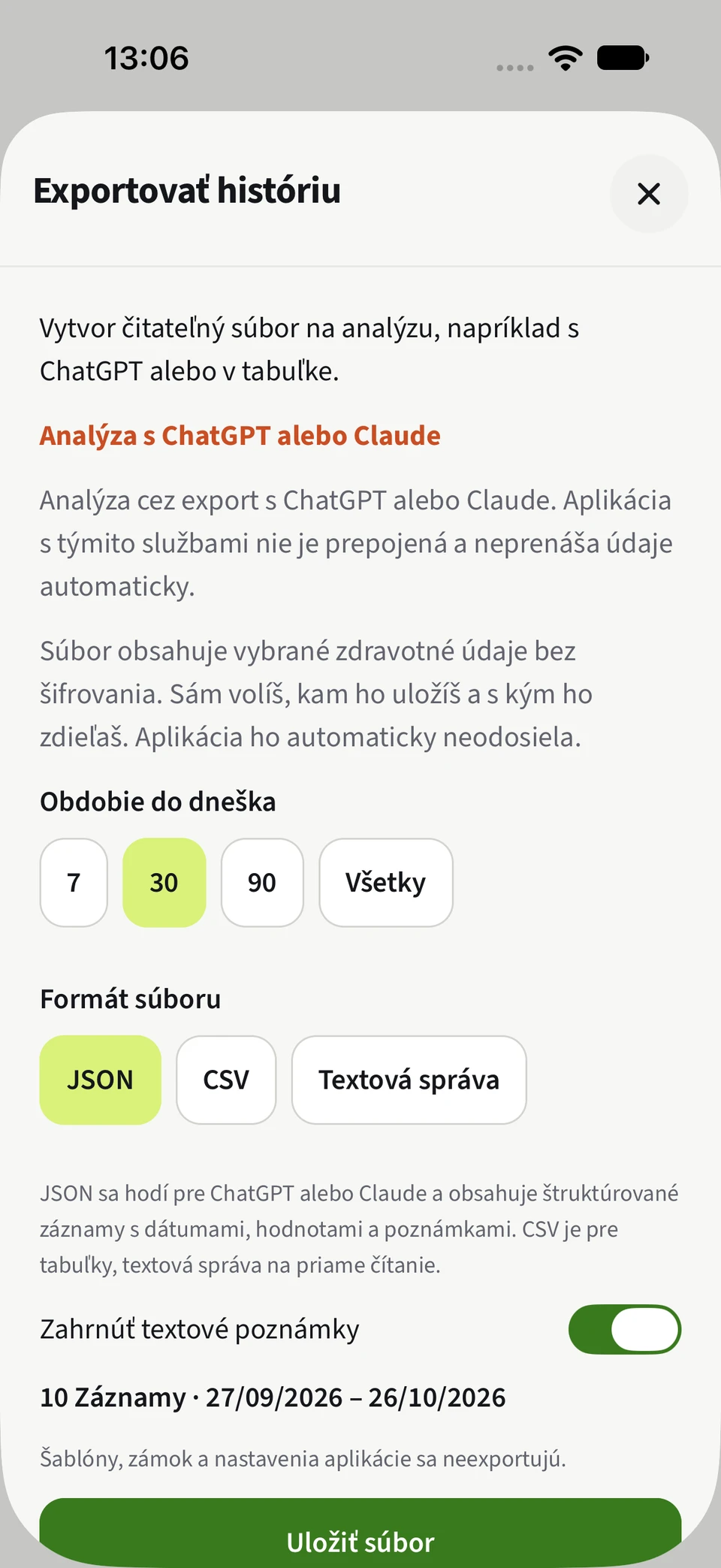 Pozri sa na údaje ďalej. – JSON, CSV, Denné poznámky.