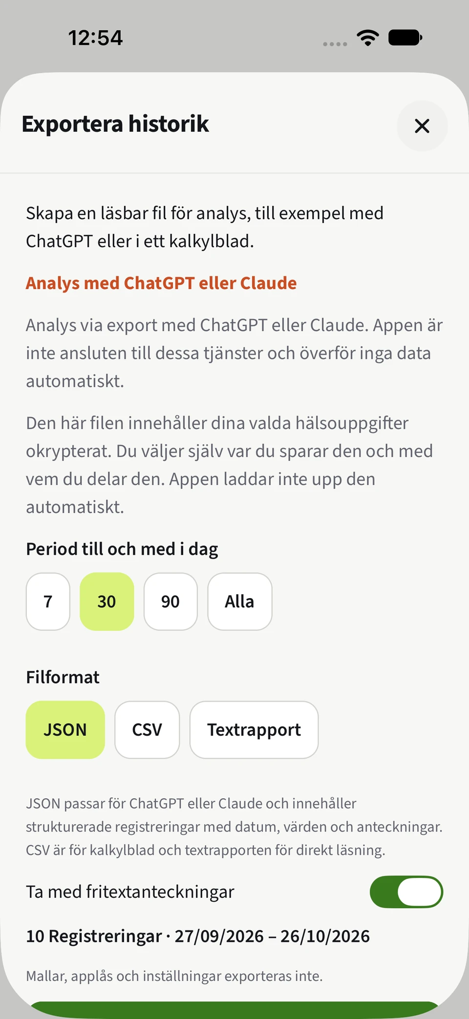 Ta dina data vidare. – JSON, CSV, Dagsanteckningar.